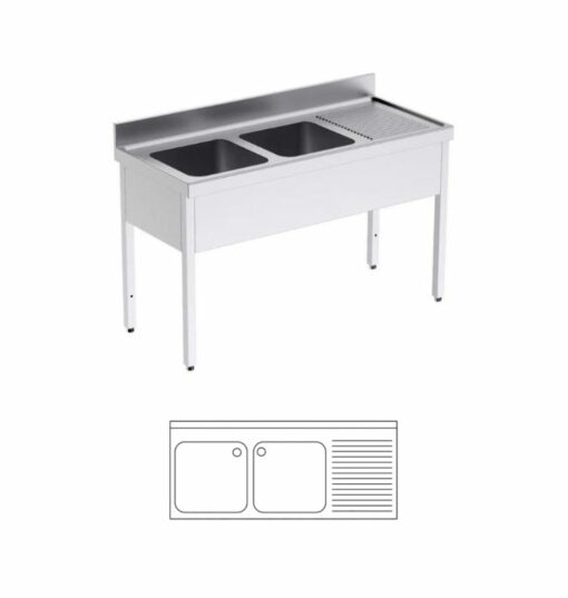 Lavello commerciale, con sottotelaio, 1.800x700x850/920